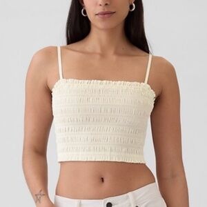 GAP Smocked Crop Top NWT Cream Full Elastic With Adjustable Spaghetti Straps L